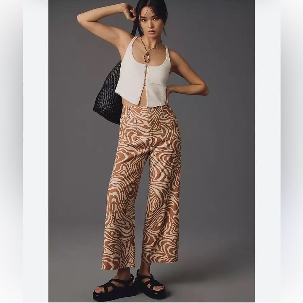 Anthropologie Maeve Colette High-Rise Zebra Print Wide-Leg Pants
